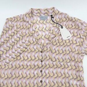 Prana Iguala Top Womens Small Willow Retro Geo Pink Yellow Button Up 1970891